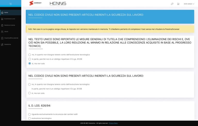 Test di superamento modulo formazione con domande di esempio
